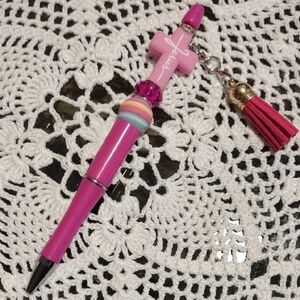 Handcrafted Beaded Pen with Tassel Charm
